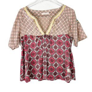 Odd Molly Open Roads Blouse Short Sleeve Silk Top Size 1 Small S EUC A946